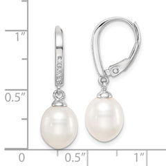 Rhodium-plated Sterling Silver 7-8mm White Teardrop FWC Pearl CZ Earrings