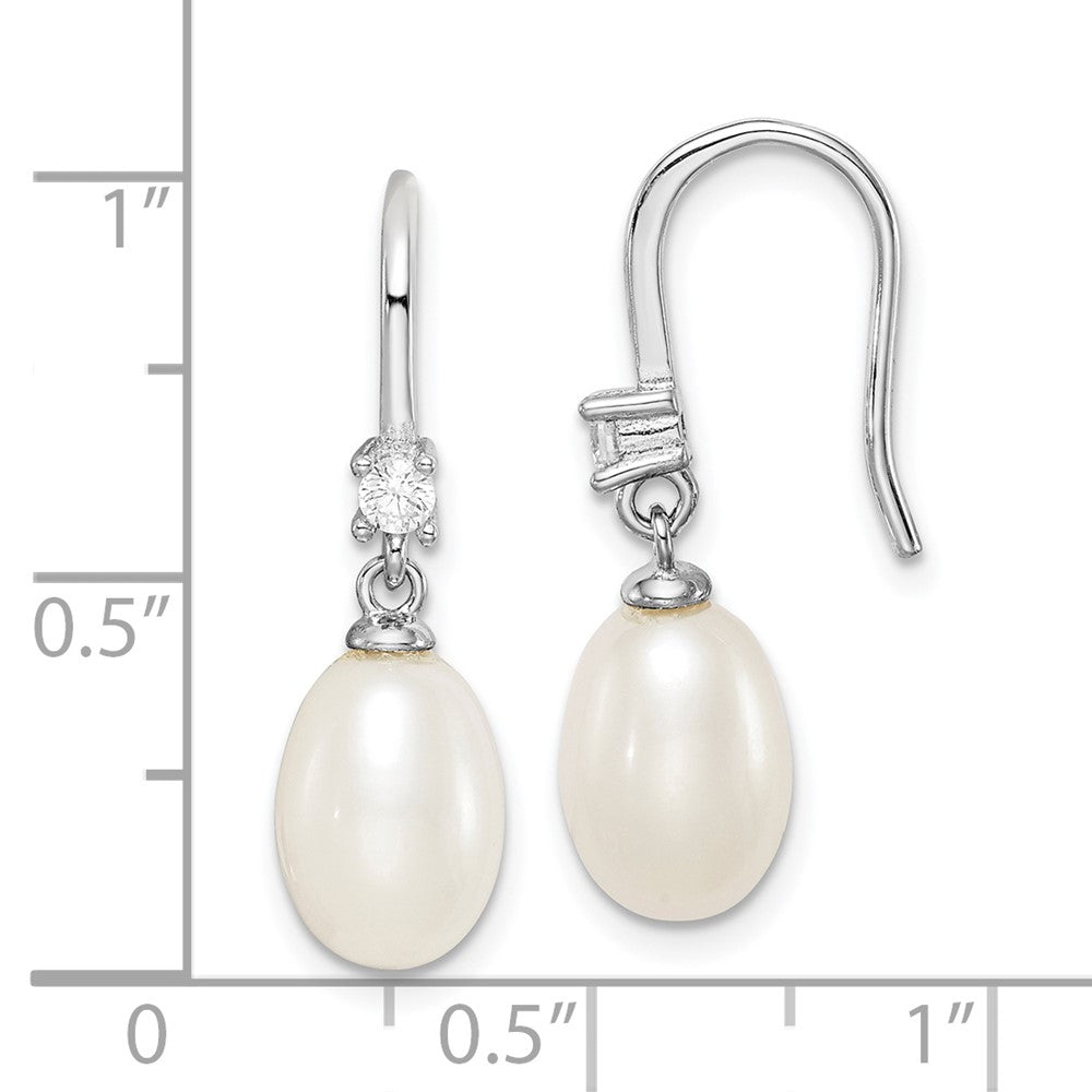 Rhodium-plated Sterling Silver 7-8mm White Drop FWC Pearl CZ Earrings