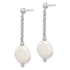 Rhodium-plated Sterling Silver 12-13 Coin FWC Pearl Dangle Earrings