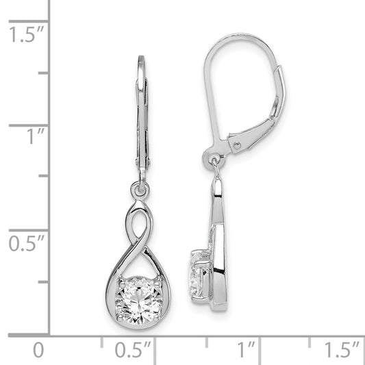 Rhodium-plated Sterling Silver 6mm CZ Teardrop Leverback Earrings