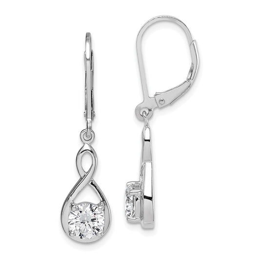 Rhodium-plated Sterling Silver 6mm CZ Teardrop Leverback Earrings