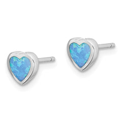Rhodium-plated Sterling Silver Imitation Opal Heart Post Earrings