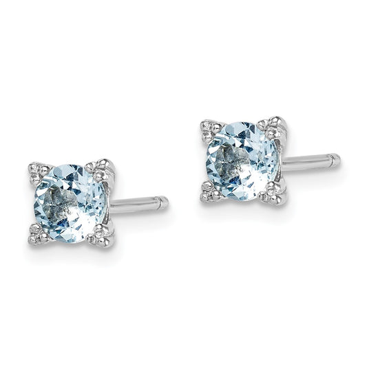 Rhodium-plated Sterling Silver Round 5mm Blue Topaz Post Earrings