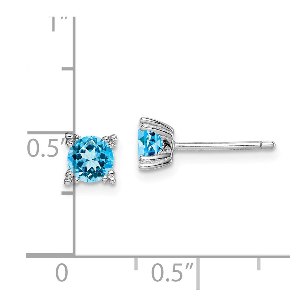 Rhodium-plated Sterling Silver Round 5mm Blue Topaz Post Earrings