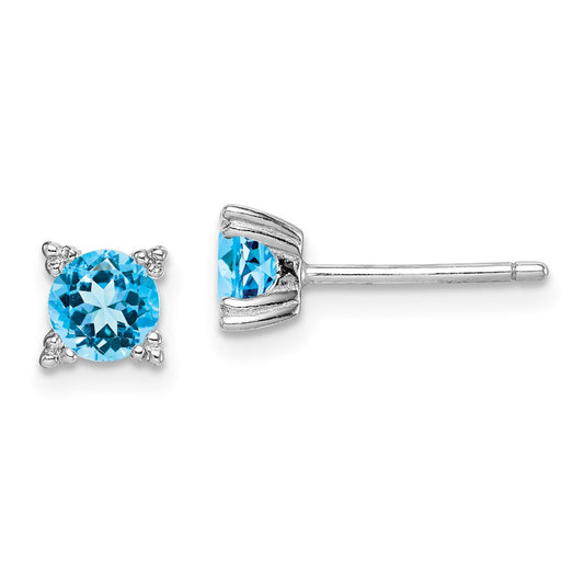 Rhodium-plated Sterling Silver Round 5mm Blue Topaz Post Earrings