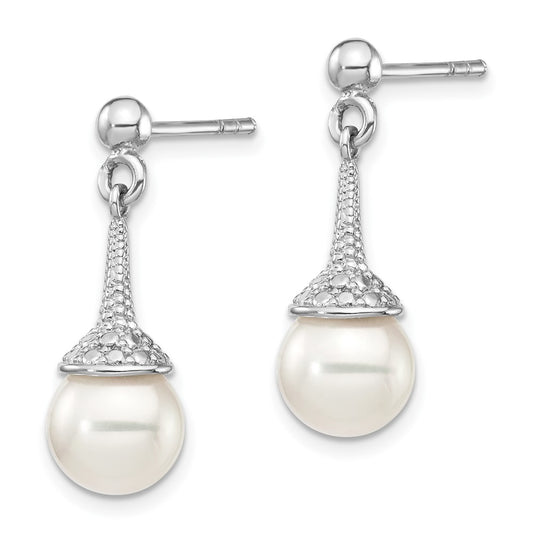 Rhodium-plated Sterling Silver CZ and Imitation Shell Pearl Dangle Earrings