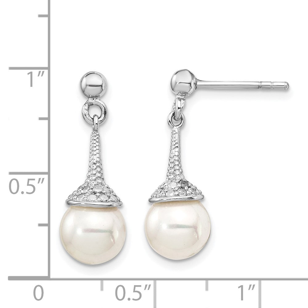 Rhodium-plated Sterling Silver CZ and Imitation Shell Pearl Dangle Earrings