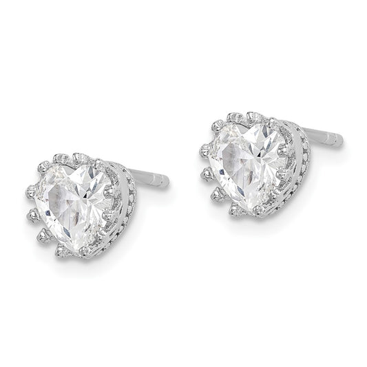 Rhodium-plated Sterling Silver 6mm Polished Heart CZ Post Earrings