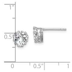 Rhodium-plated Sterling Silver 6mm Polished Heart CZ Post Earrings