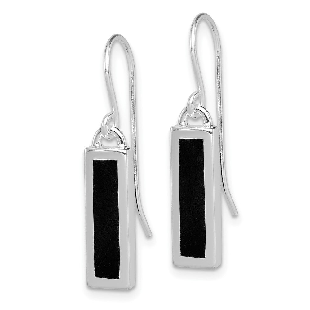 Rhodium-plated Sterling Silver Polished Onyx Bar Dangle Earrings