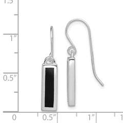 Rhodium-plated Sterling Silver Polished Onyx Bar Dangle Earrings