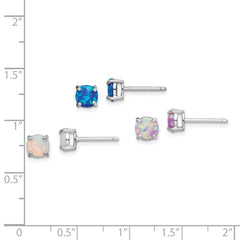 Rhodium-plated Sterling Silver Created Opal Set of 3 Stud Earrings