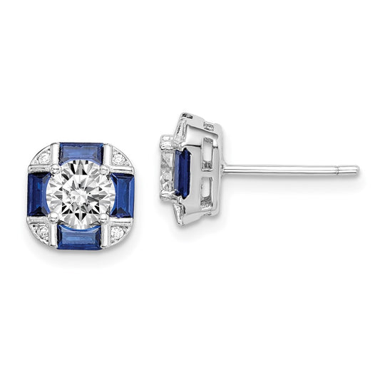 Rhodium-plated Sterling Silver CZ and Lab Created Blue Spinel Earrings