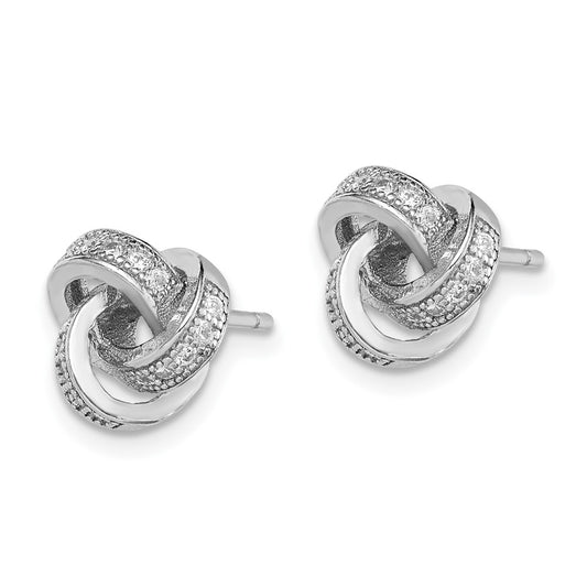 Rhodium-plated Sterling Silver Polished CZ Love Knot Post Earrings