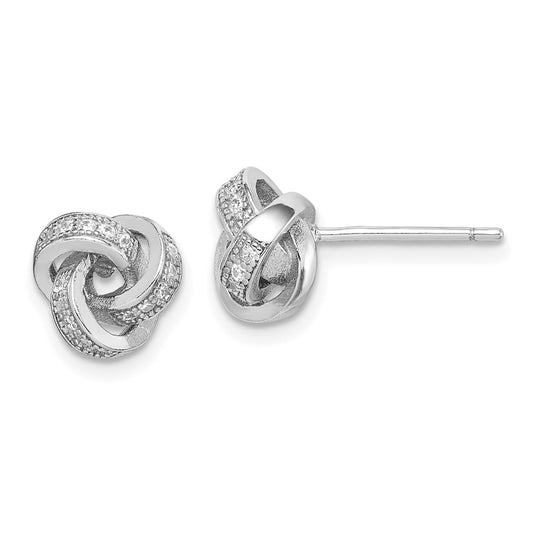 Rhodium-plated Sterling Silver Polished CZ Love Knot Post Earrings