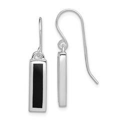Rhodium-plated Sterling Silver Polished Onyx Bar Dangle Earrings