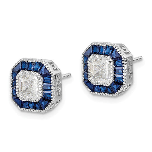 Rhodium-plated Sterling Silver Synthetic Blue Spinel and CZ Earrings