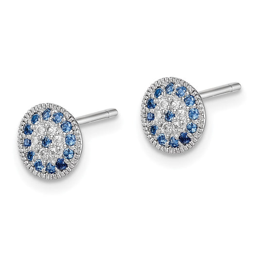 Rhodium-plated Sterling Silver Blue Spinel and Clear CZ Post Earrings