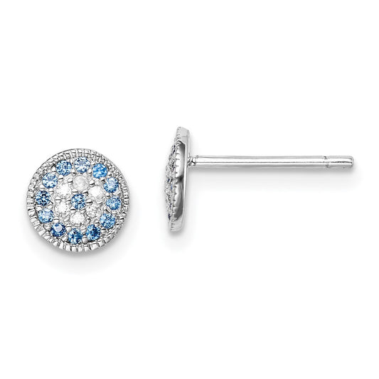 Rhodium-plated Sterling Silver Blue Spinel and Clear CZ Post Earrings