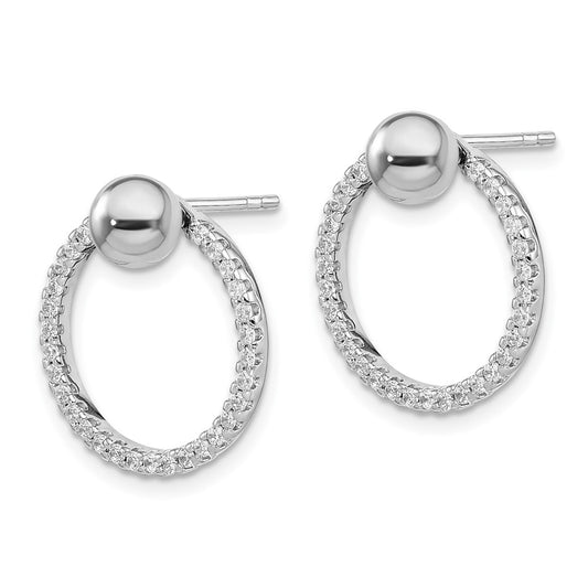 Rhodium-plated Sterling Silver CZ Hoop Jacket with Ball Post Earrings