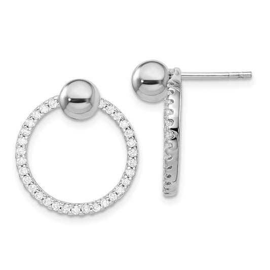 Rhodium-plated Sterling Silver CZ Hoop Jacket with Ball Post Earrings