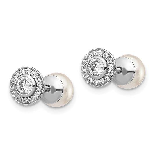 Rhodium-plated Sterling Silver MOP and CZ Reversible Post Earrings