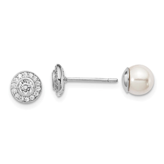 Rhodium-plated Sterling Silver MOP and CZ Reversible Post Earrings