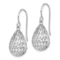 Rhodium-plated Sterling Silver Diamond-cut Hollow Tear Drop Dangle Earrings