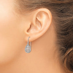 Rhodium-plated Sterling Silver Diamond-cut Hollow Tear Drop Dangle Earrings