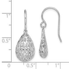 Rhodium-plated Sterling Silver Diamond-cut Hollow Tear Drop Dangle Earrings