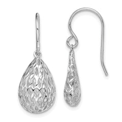 Rhodium-plated Sterling Silver Diamond-cut Hollow Tear Drop Dangle Earrings