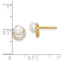 Yellow Gold-plated Sterling Silver FWC Pearl and CZ Earrings