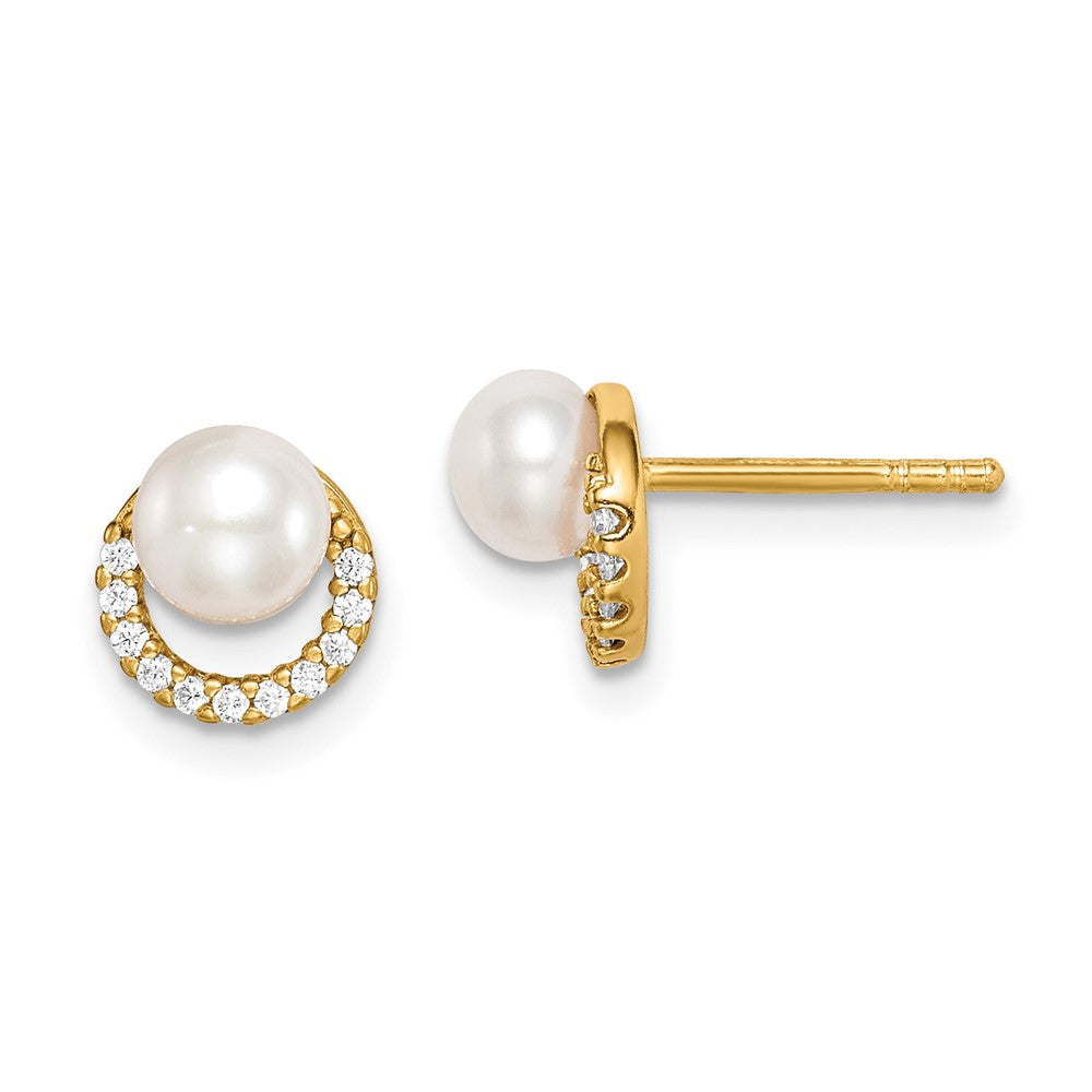 Yellow Gold-plated Sterling Silver FWC Pearl and CZ Earrings
