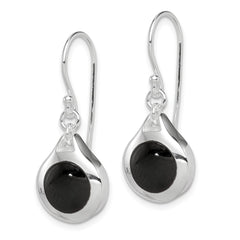 Rhodium-plated Sterling Silver Polished Onyx Teardrop Dangle Earrings