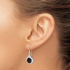 Rhodium-plated Sterling Silver Polished Onyx Teardrop Dangle Earrings