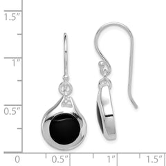 Rhodium-plated Sterling Silver Polished Onyx Teardrop Dangle Earrings