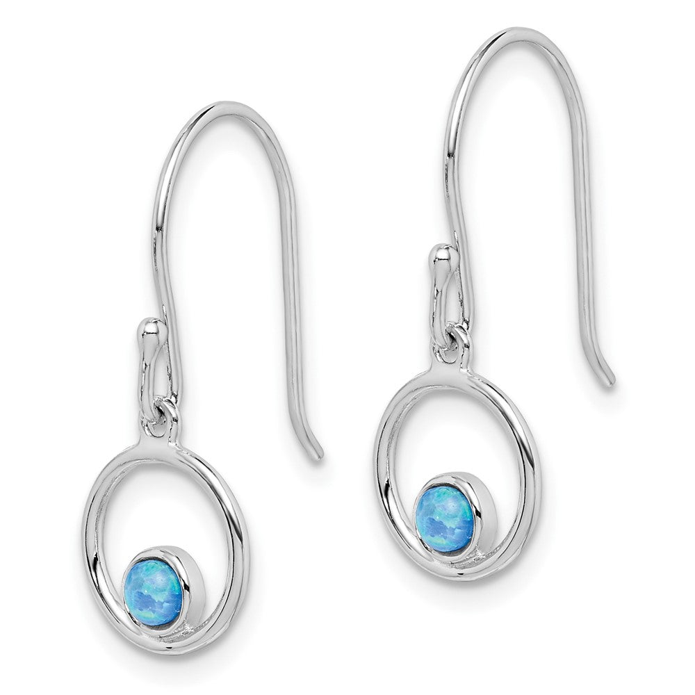 Rhodium-plated Sterling Silver Imitation Opal Circle Dangle Earrings