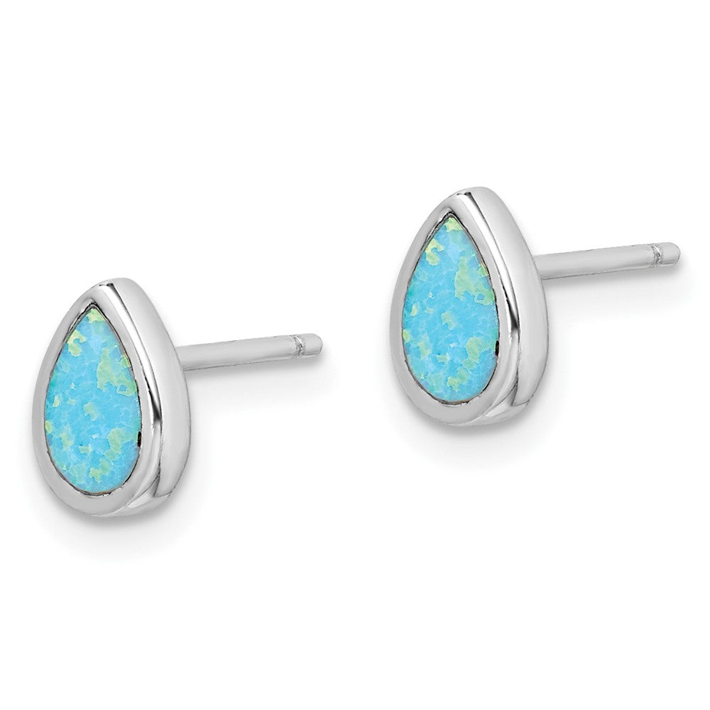 Rhodium-plated Sterling Silver Imitation Opal Teardrop Post Earrings