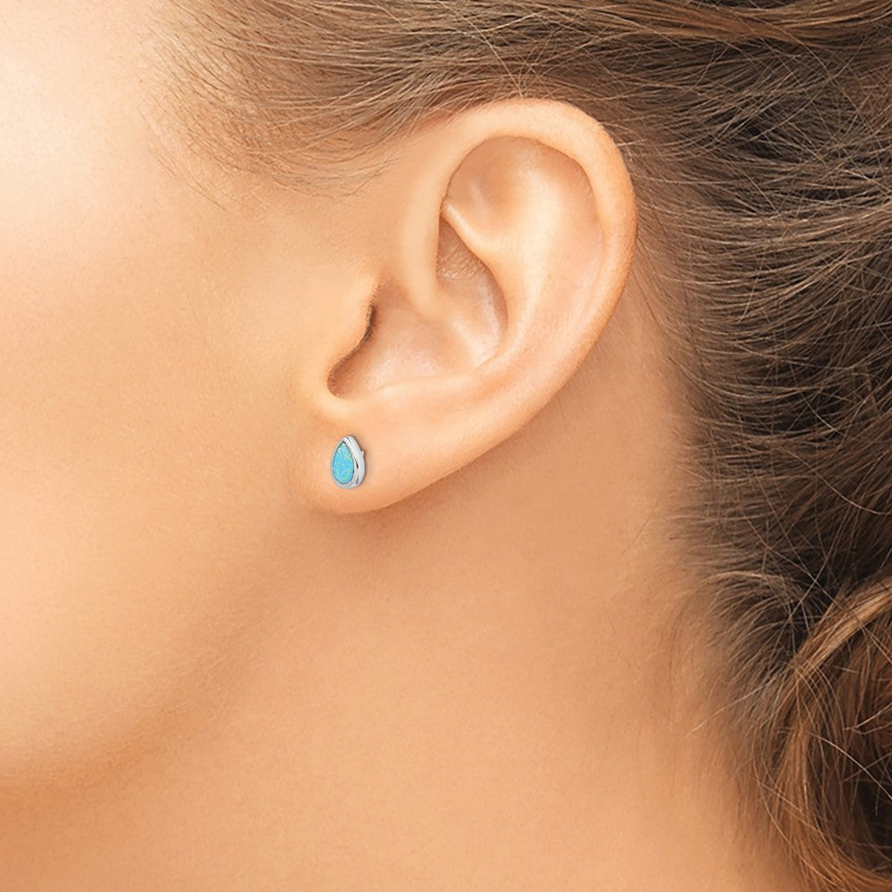 Rhodium-plated Sterling Silver Imitation Opal Teardrop Post Earrings