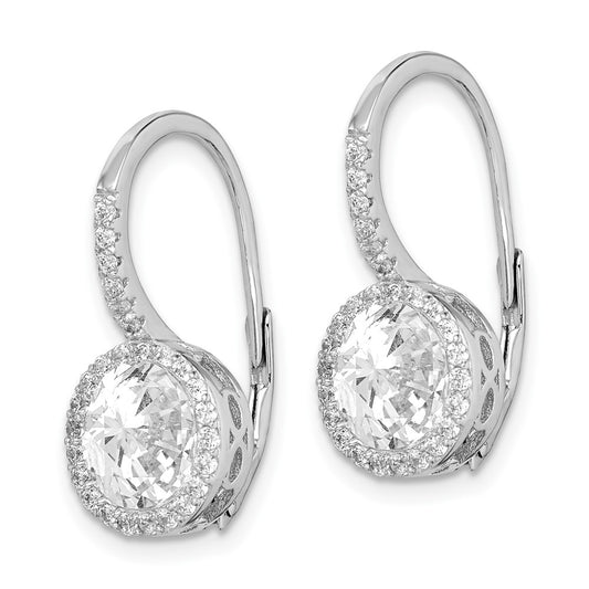 Rhodium-plated Sterling Silver CZ Round Cut Leverback Earrings