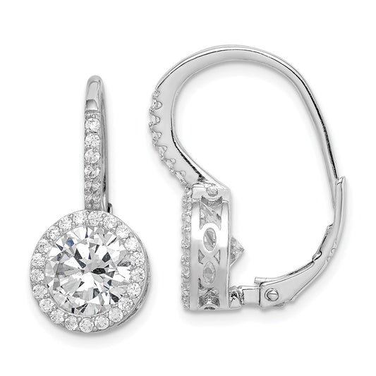 Rhodium-plated Sterling Silver CZ Round Cut Leverback Earrings