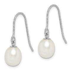 Rhodium-plated Sterling Silver 6-7mm White Drop FWC Pearl Dangle Earrings