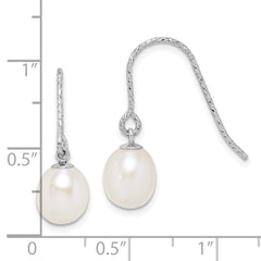 Rhodium-plated Sterling Silver 6-7mm White Drop FWC Pearl Dangle Earrings