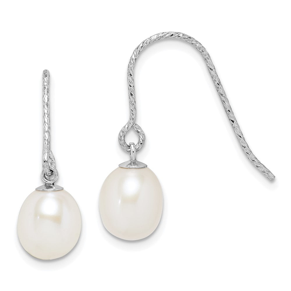 Rhodium-plated Sterling Silver 6-7mm White Drop FWC Pearl Dangle Earrings