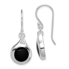 Rhodium-plated Sterling Silver Polished Onyx Teardrop Dangle Earrings