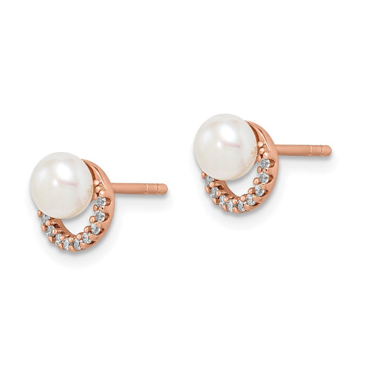 Rose Gold-plated Sterling Silver FWC Pearl and CZ Earrings