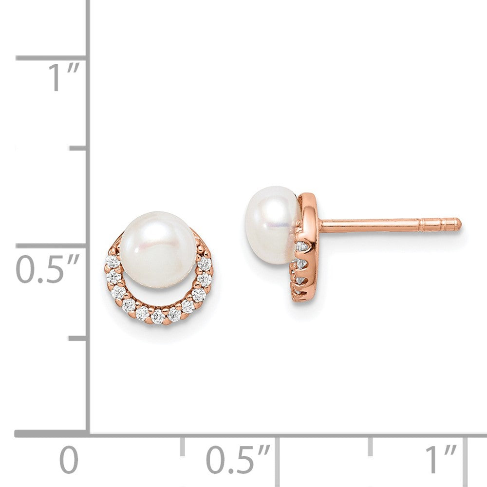 Rose Gold-plated Sterling Silver FWC Pearl and CZ Earrings