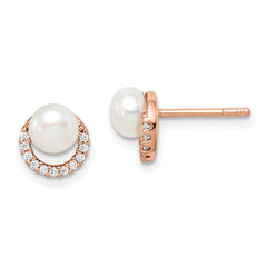 Rose Gold-plated Sterling Silver FWC Pearl and CZ Earrings