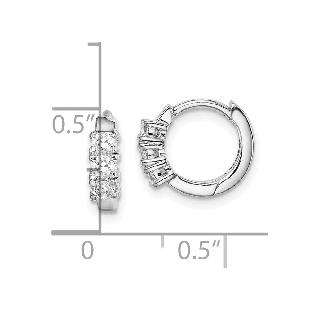 Rhodium-plated Silver 3-stone CZ 2x11mm Hinged Hoop Earrings