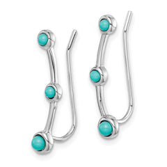 Rhodium-plated Sterling Silver Created Turquoise Ear Climber Earrings